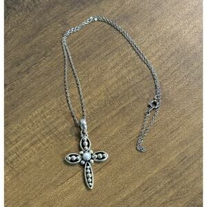 Silpada Sterling Silver Pearl Credence Cross Necklace Pendant 18” Chain